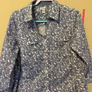 XL blouse - navy & White